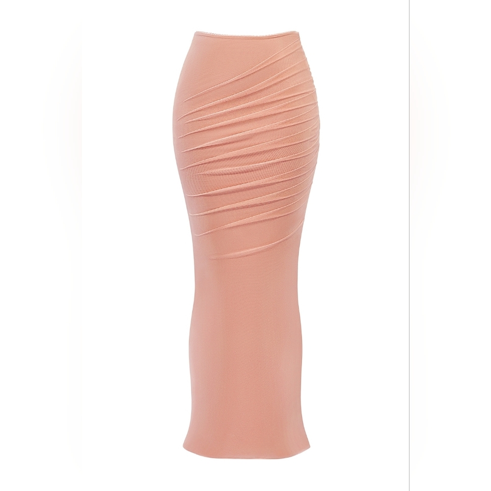 NWT House‎ of CB Cassidy peach fluted hem ruched maxi skirt S - Picture 4 of 9